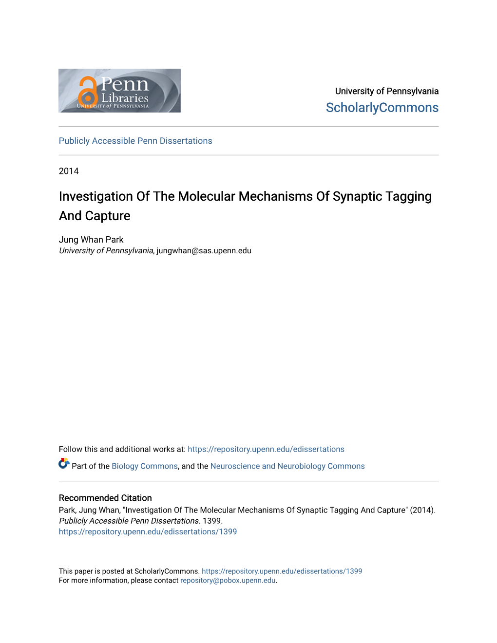 Investigation of the Molecular Mechanisms of Synaptic Tagging and Capture