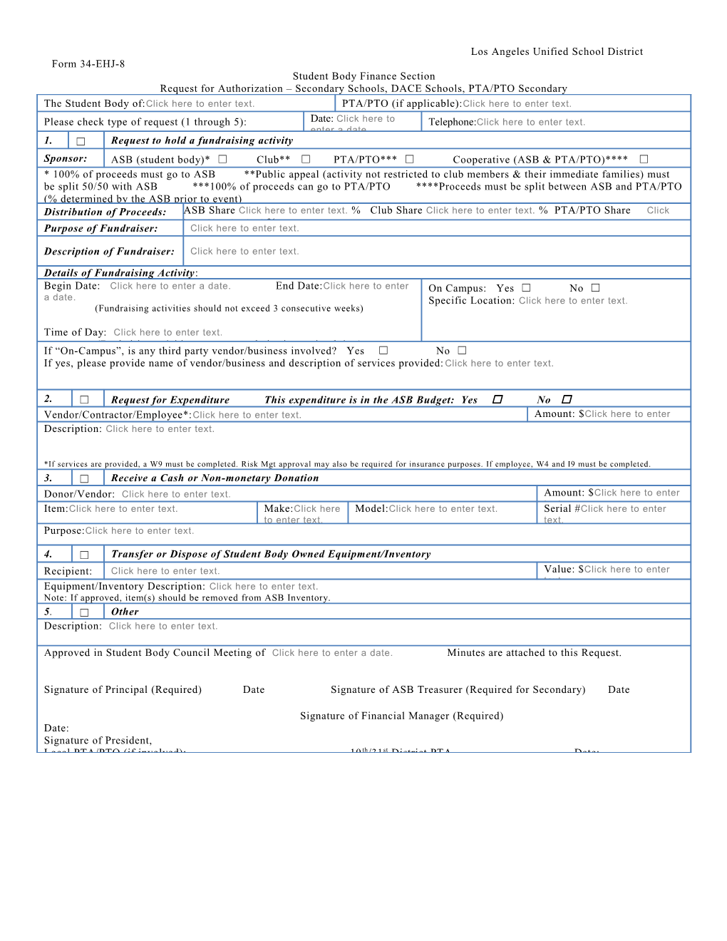 Los Angeles Unified School District Form 34-EHJ-8