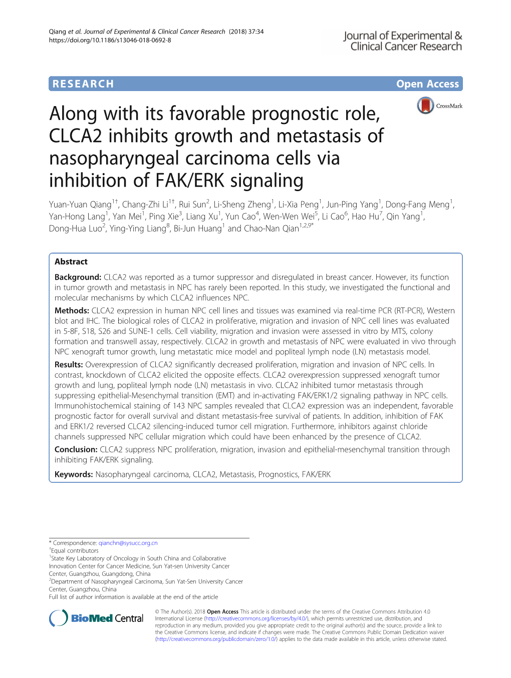 Along with Its Favorable Prognostic Role, CLCA2 Inhibits Growth And