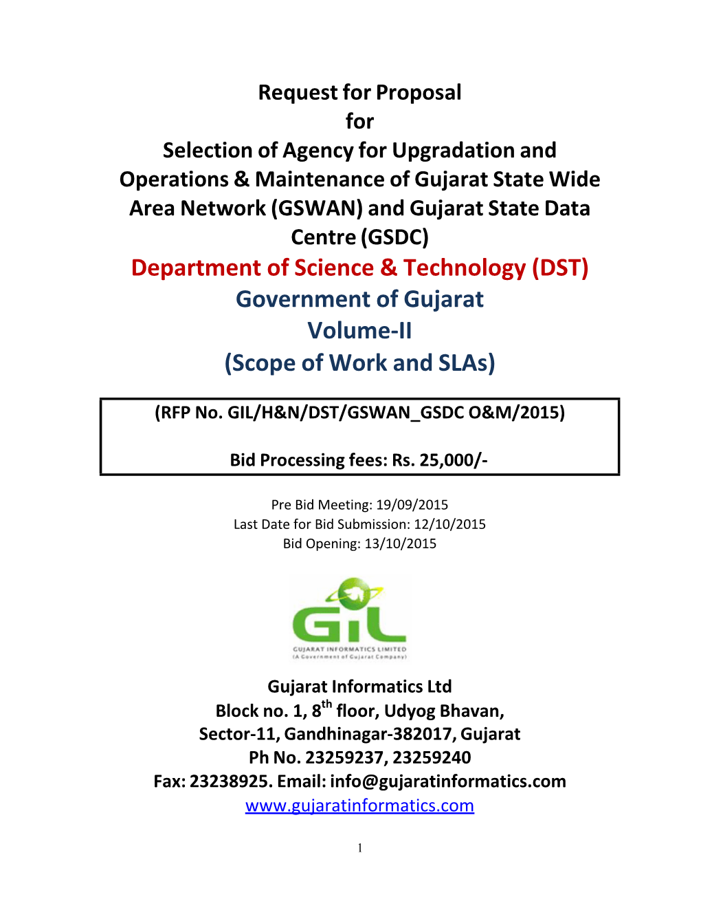 DST) Government of Gujarat Volume‐II (Scope of Work and Slas)