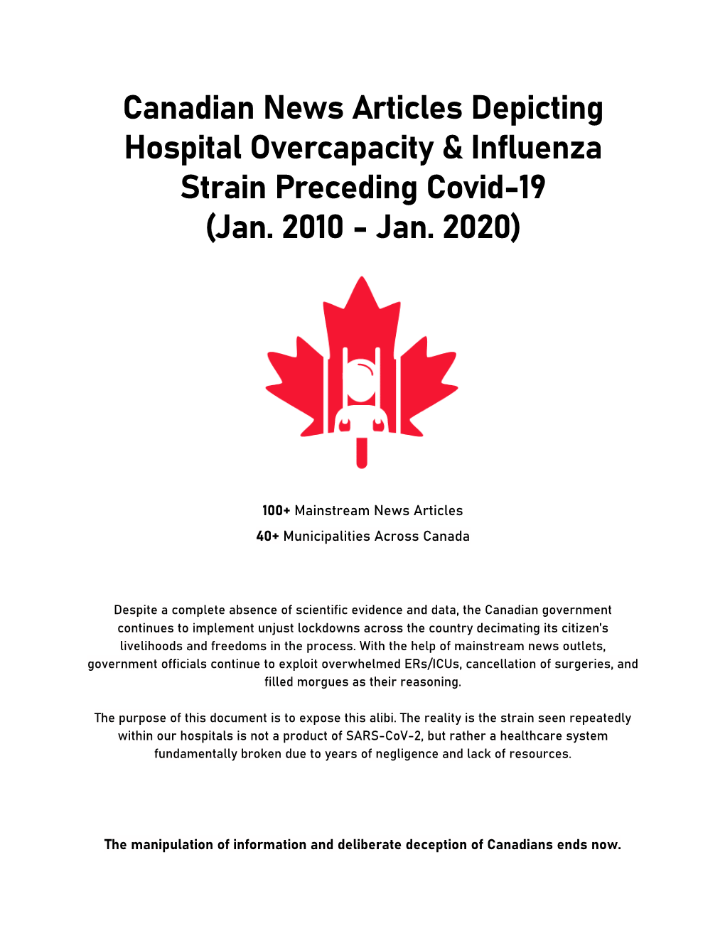 Canadian News Articles Depicting Hospital Overcapacity & Influenza Strain Preceding Covid-19