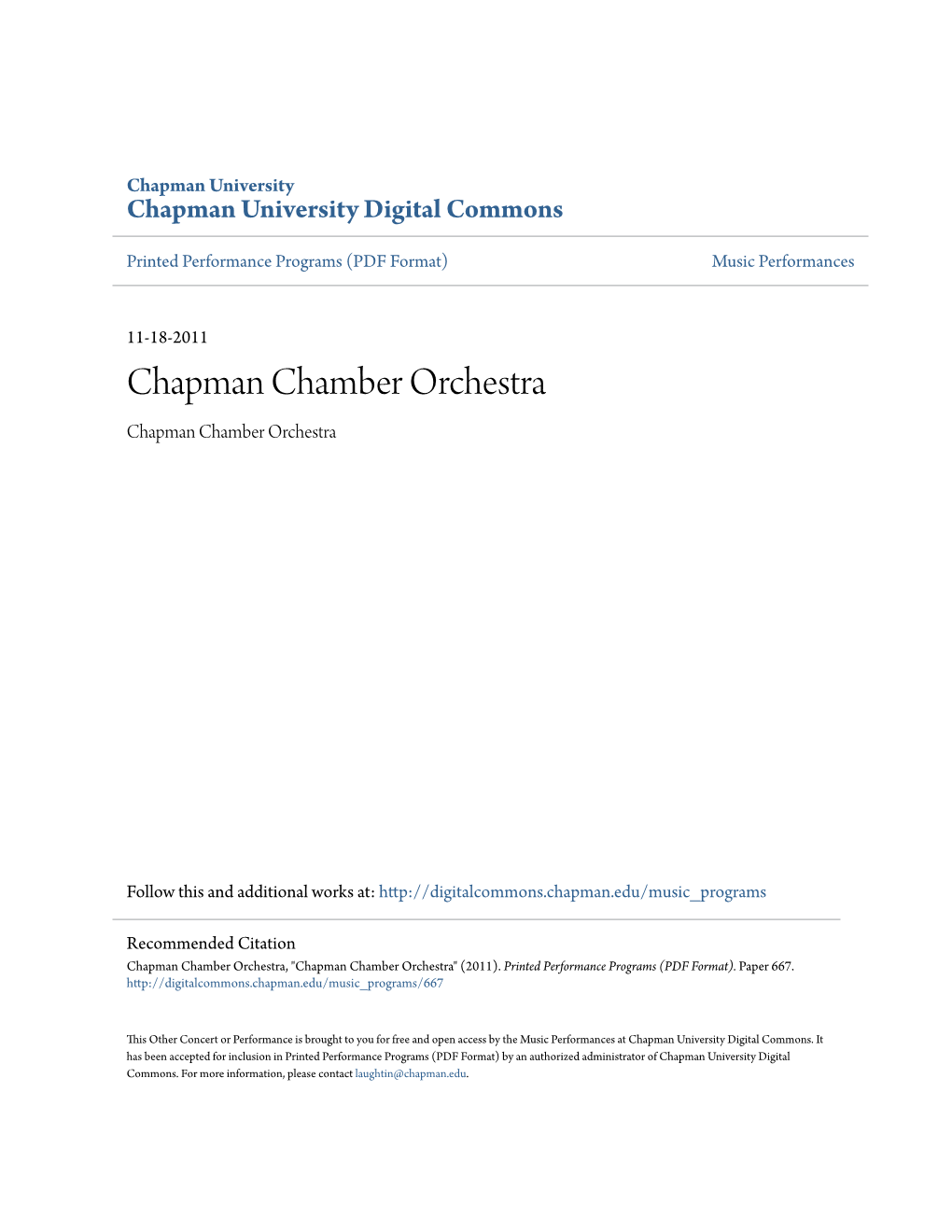 Chapman Chamber Orchestra Chapman Chamber Orchestra