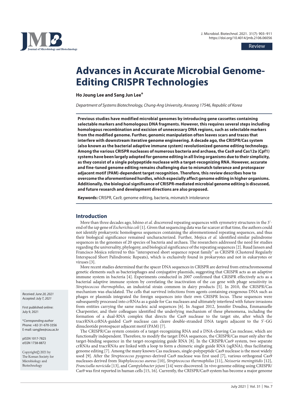 Advances in Accurate Microbial Genome- Editing CRISPR Technologies