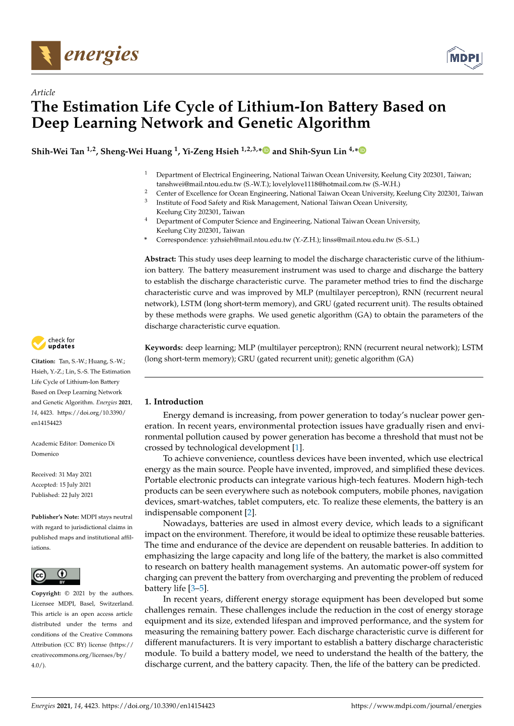 The Estimation Life Cycle of Lithium-Ion Battery Based on Deep Learning Network and Genetic Algorithm