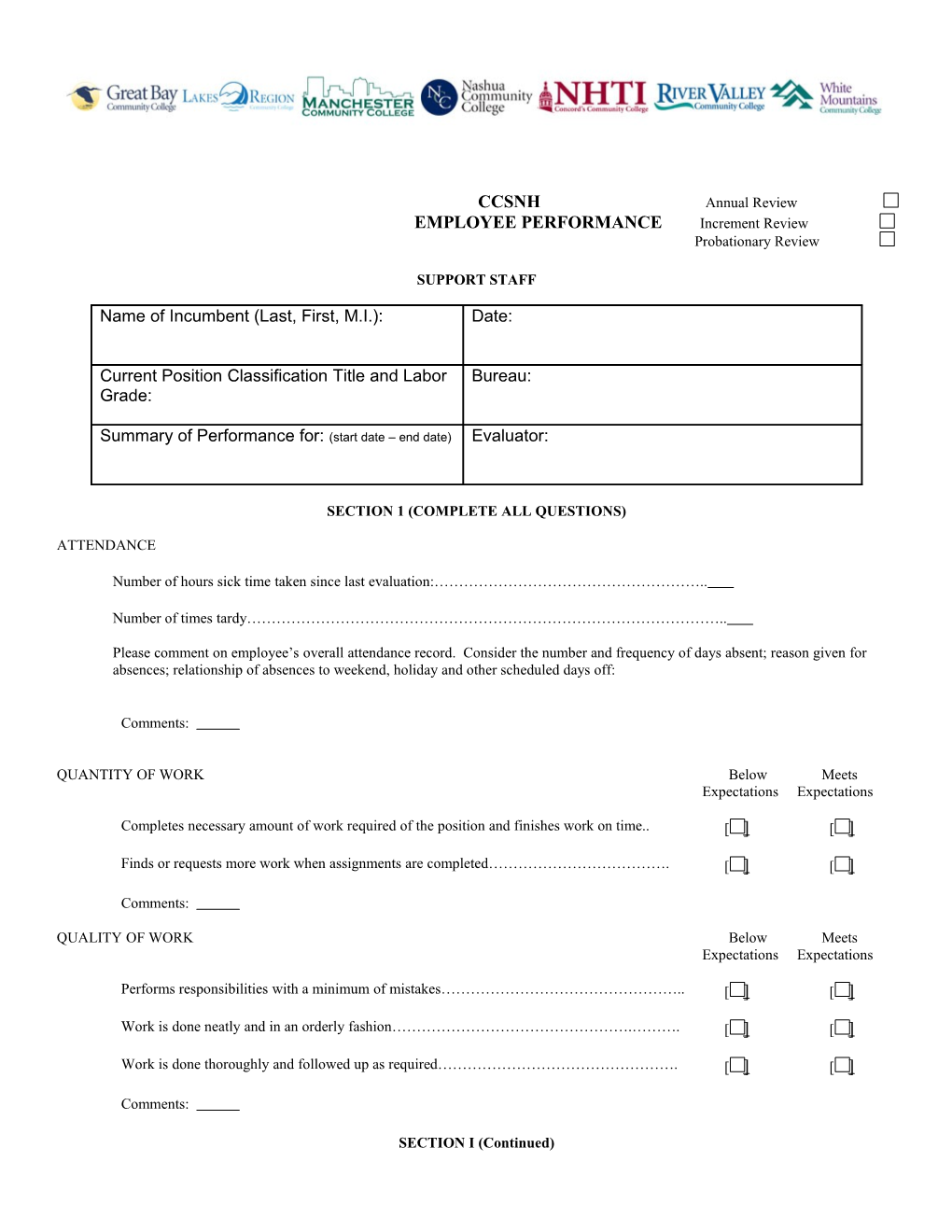 Employee Performance Evaluation (Support)