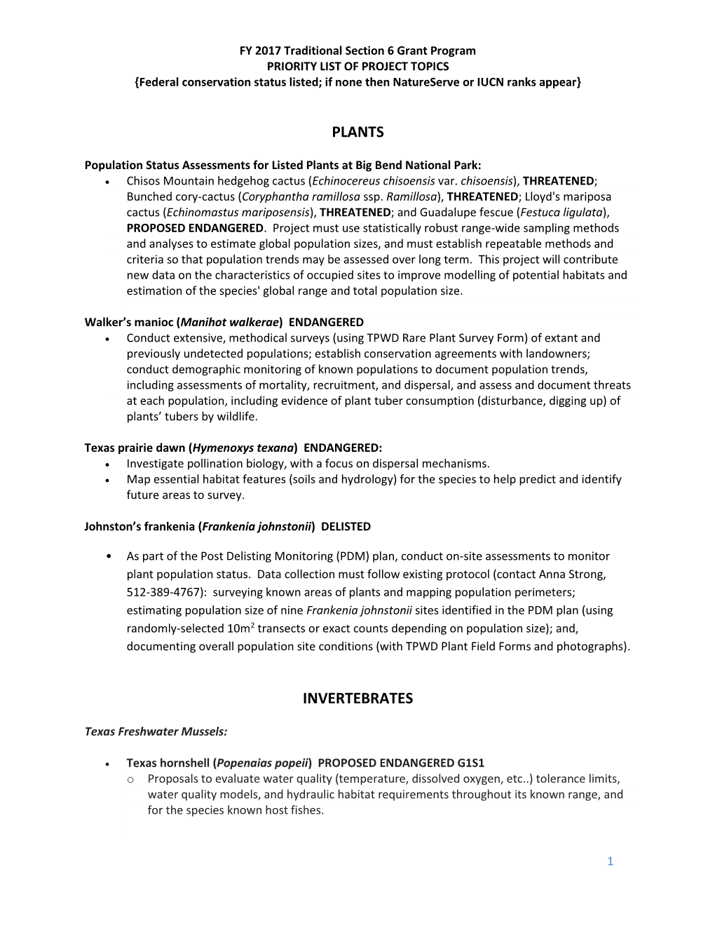 FY17 Priority List of Project Topics