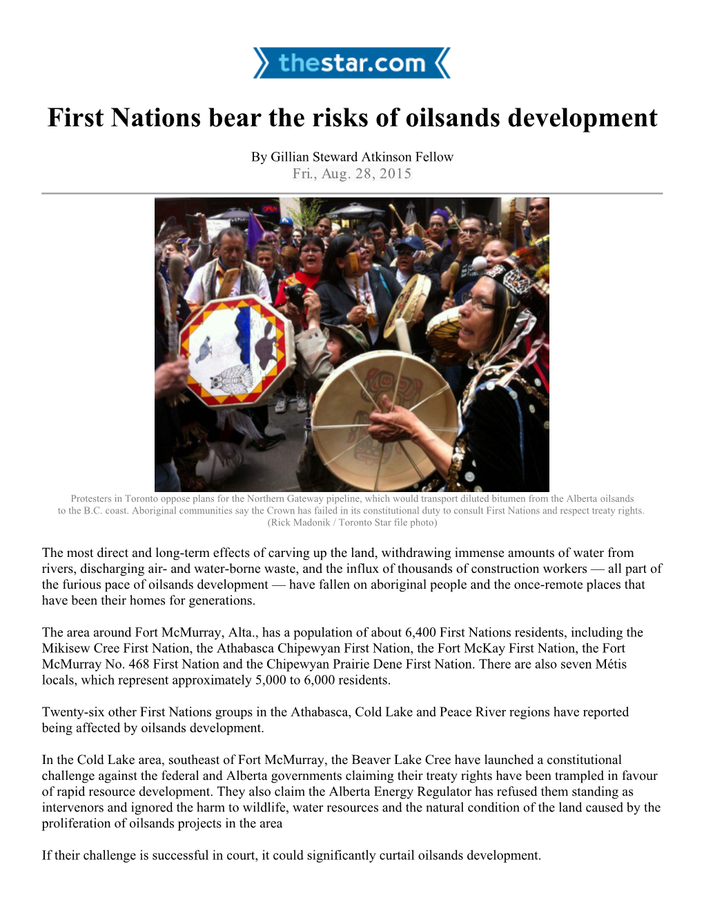 First Nations Bear the Risks of Oilsands Development