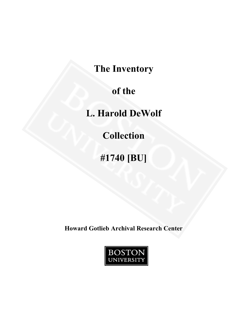The Inventory of the L. Harold Dewolf Collection #1740 [BU]