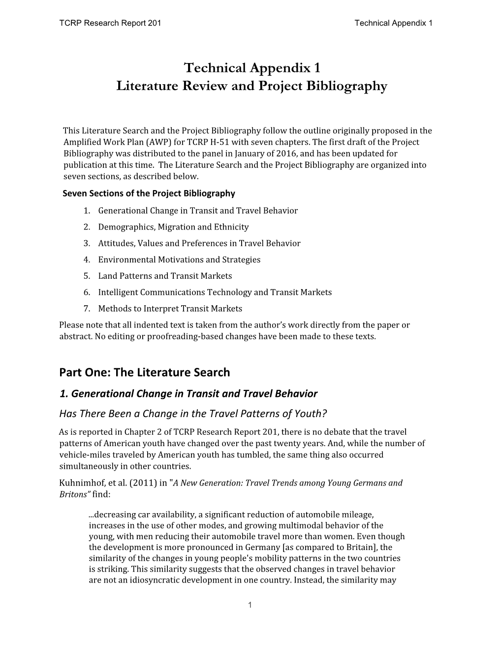 Technical Appendix 1 Literature Review and Project Bibliography
