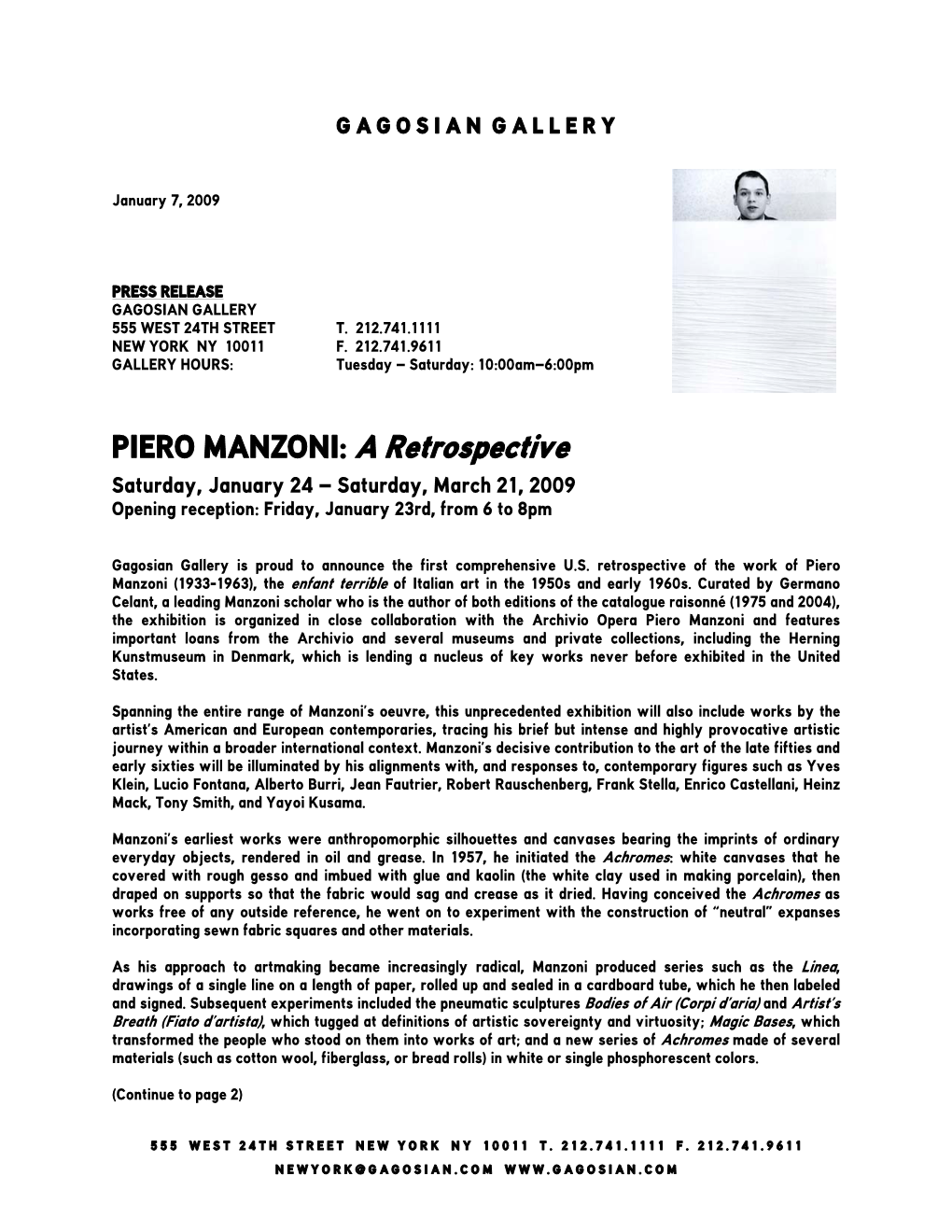 PIERO MANZONI: a Retrospective
