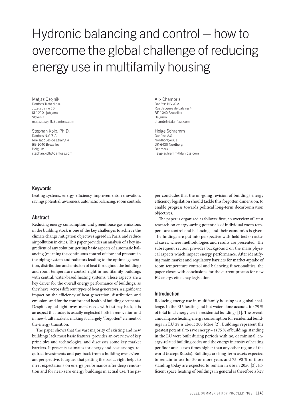 Hydronic Balancing and Control – How to Overcome the Global Challenge of Reducing Energy Use in Multifamily Housing