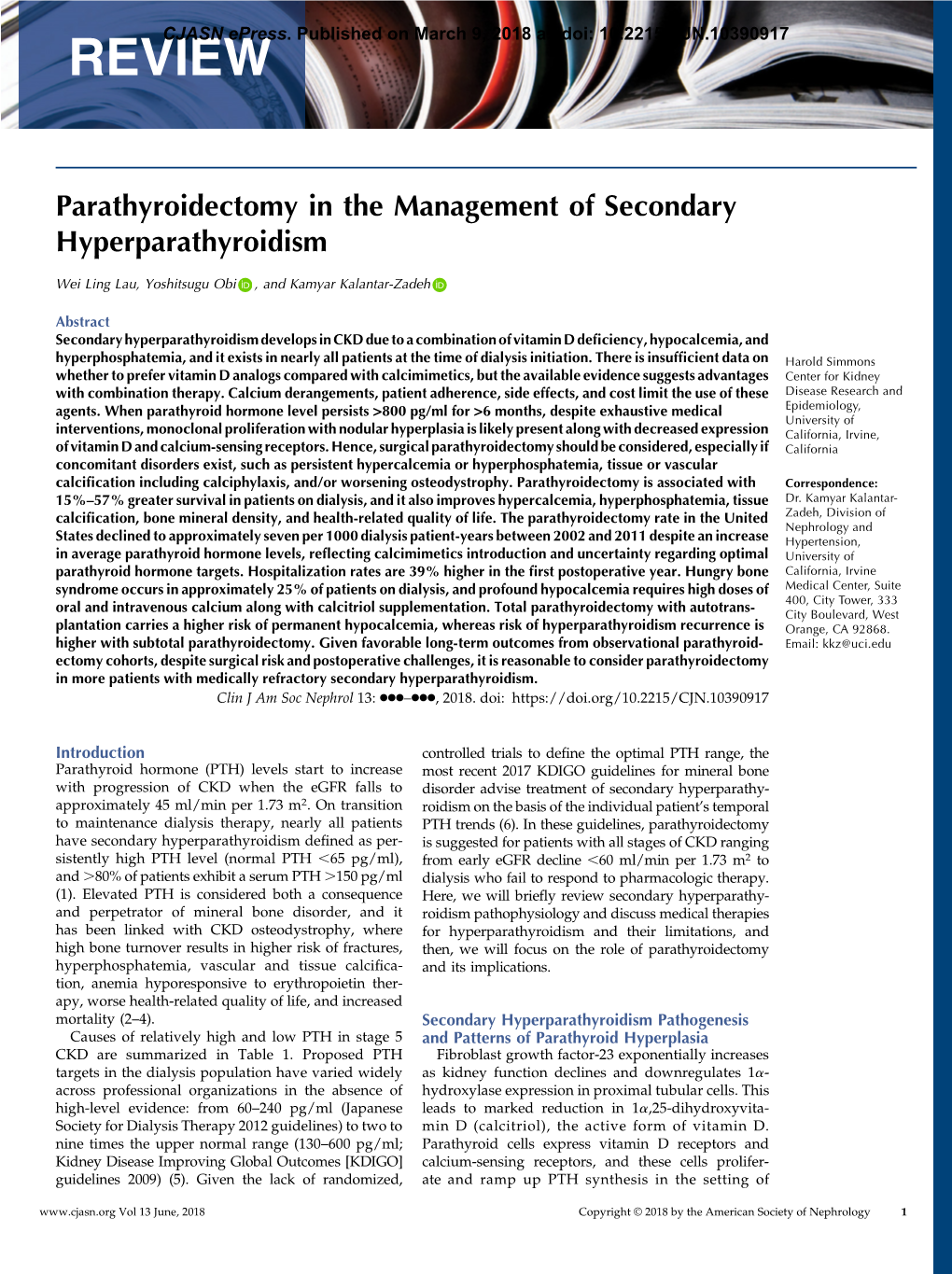 Parathyroidectomy in the Management of Secondary Hyperparathyroidism