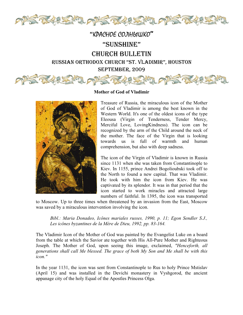 Church Bulletin Russian Orthodox Church “St