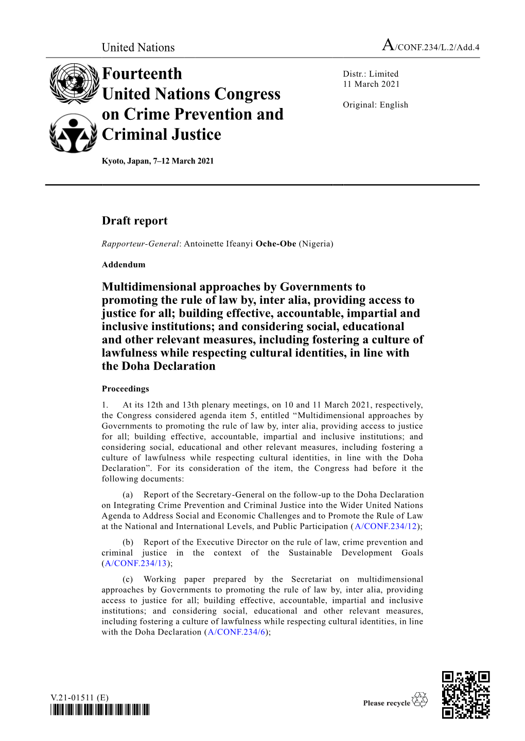 Fourteenth United Nations Congress on Crime Prevention and Criminal