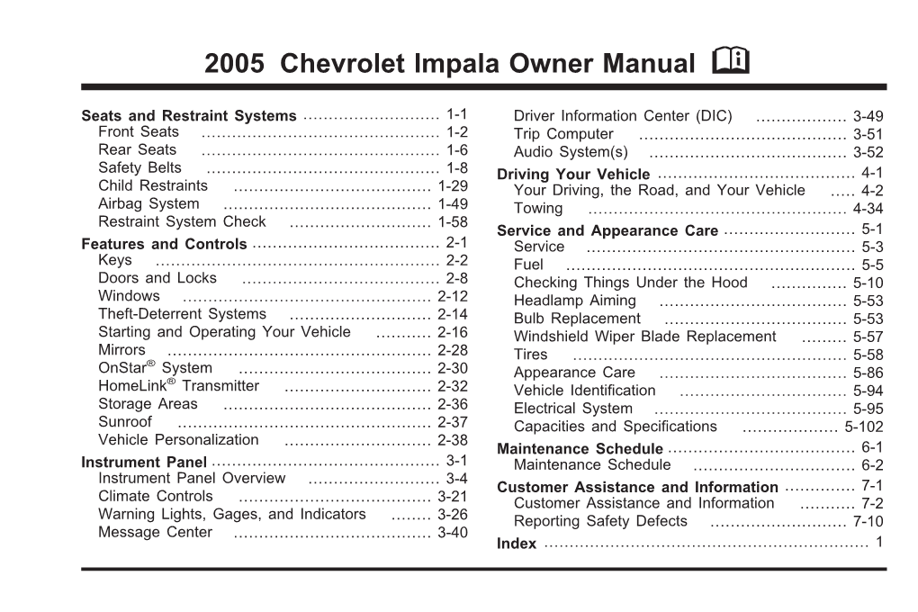 2005 Chevrolet Impala Owner Manual M