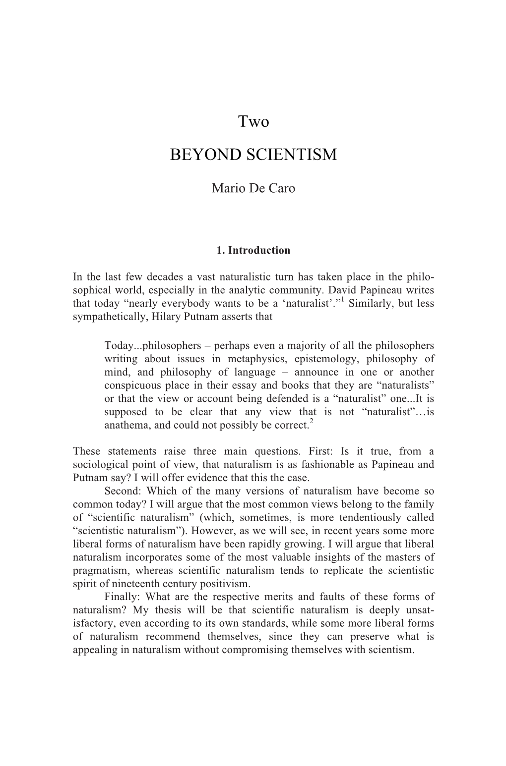 Two BEYOND SCIENTISM