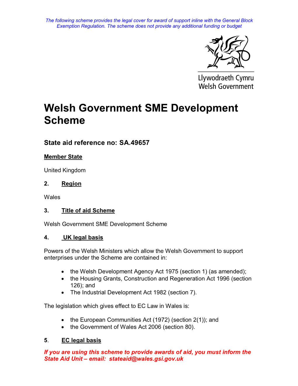 Welsh Government SME Development Scheme