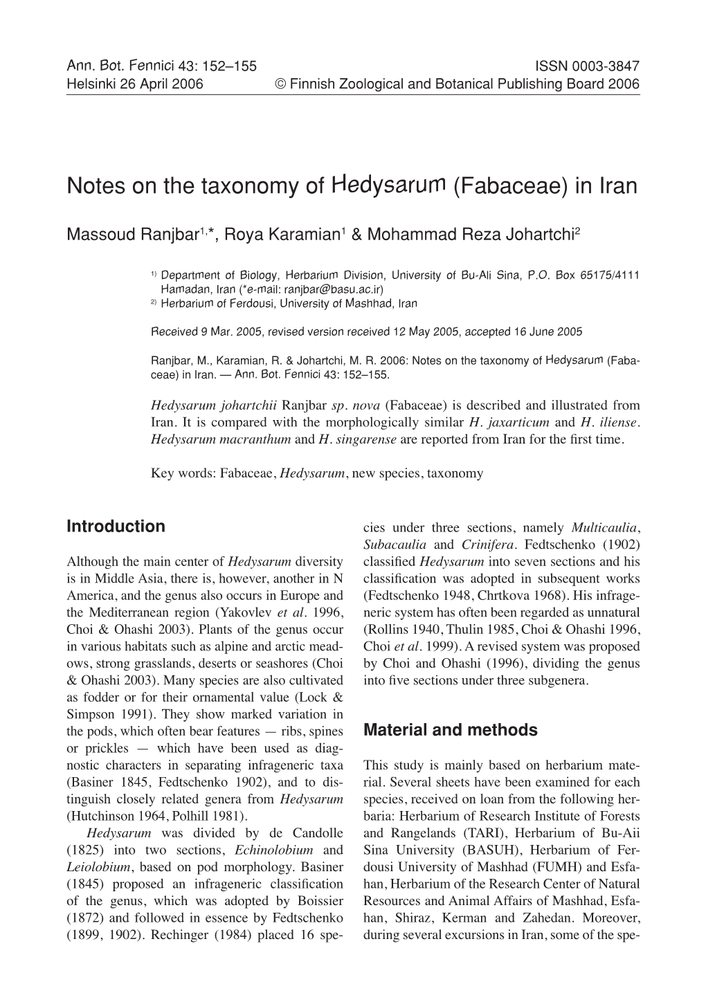 Notes on the Taxonomy of Hedysarum (Fabaceae) in Iran