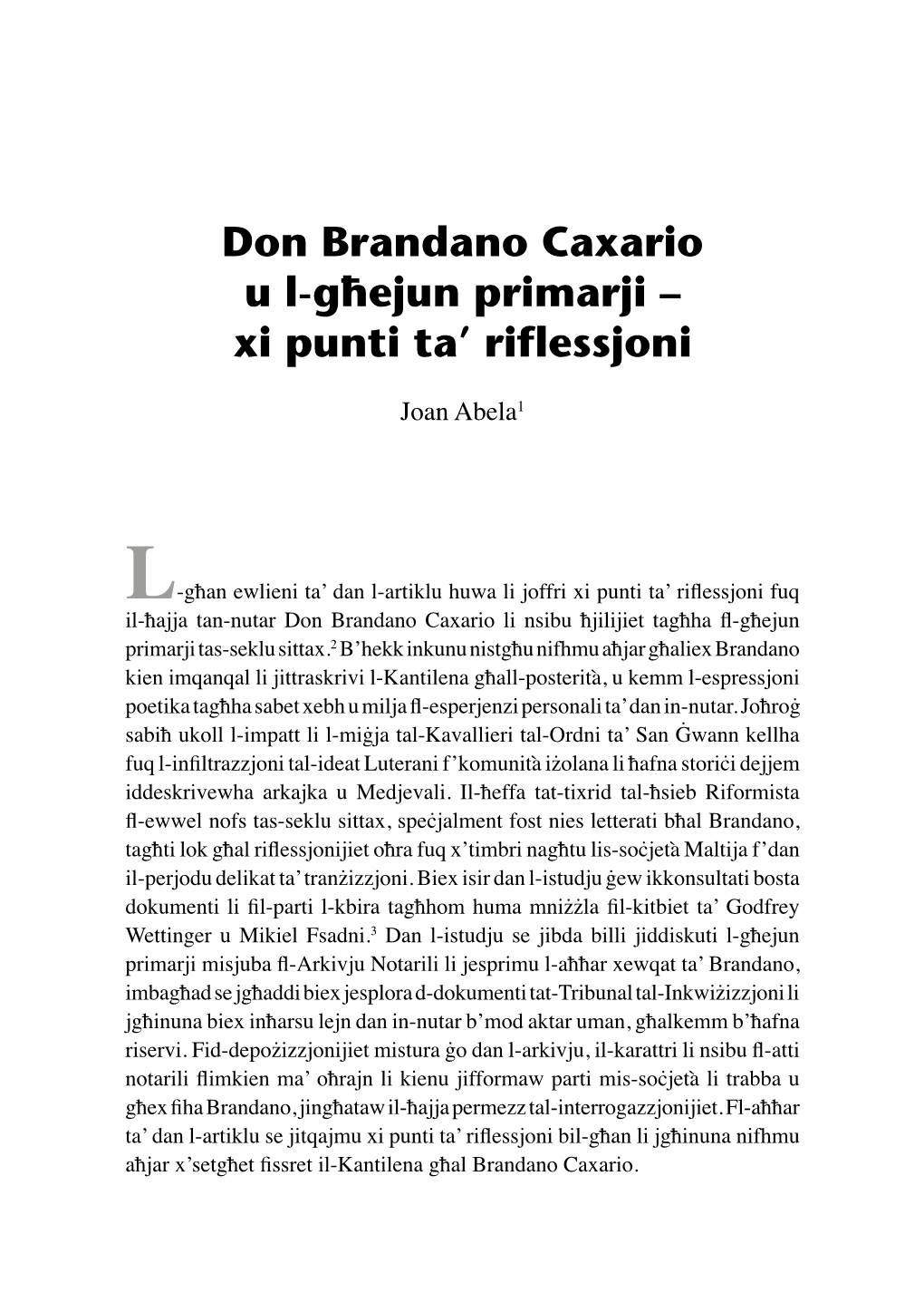 Don Brandano Caxario U L-G˙Ejun Primarji – Xi Punti Ta' Riflessjoni