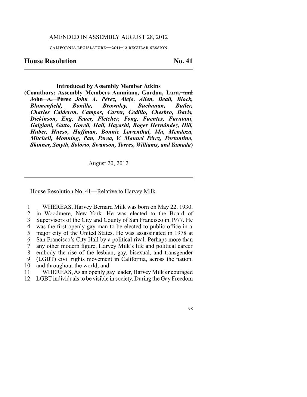 House Resolution No. 41