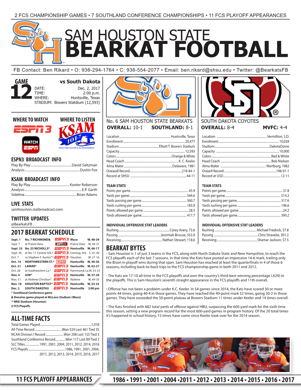 Sam Houston Game Notes