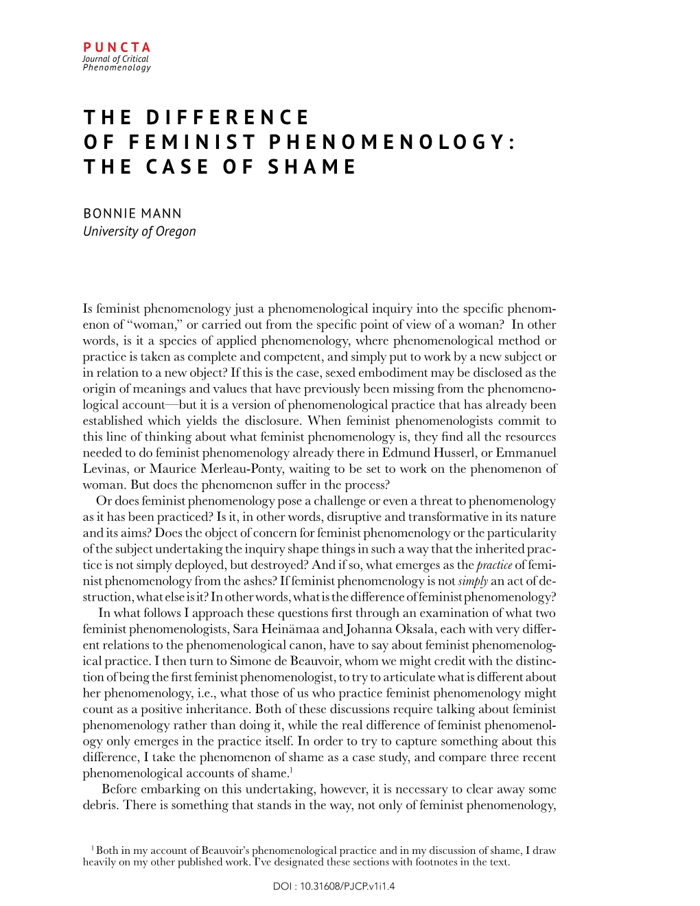 The Difference of Feminist Phenomenology: the Case of Shame