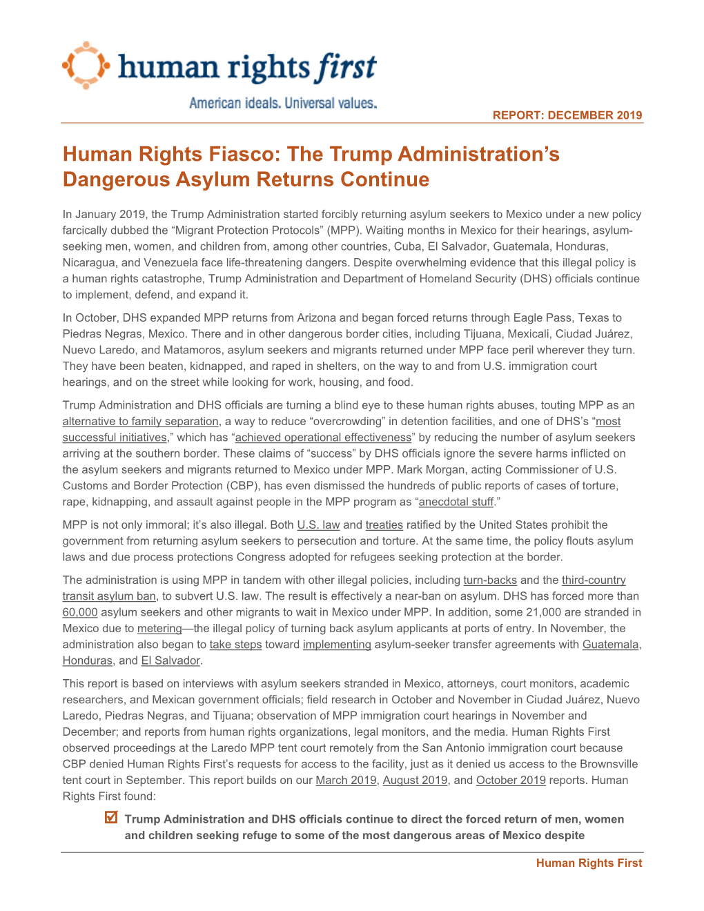 Human Rights Fiasco: the Trump Administration's Dangerous Asylum