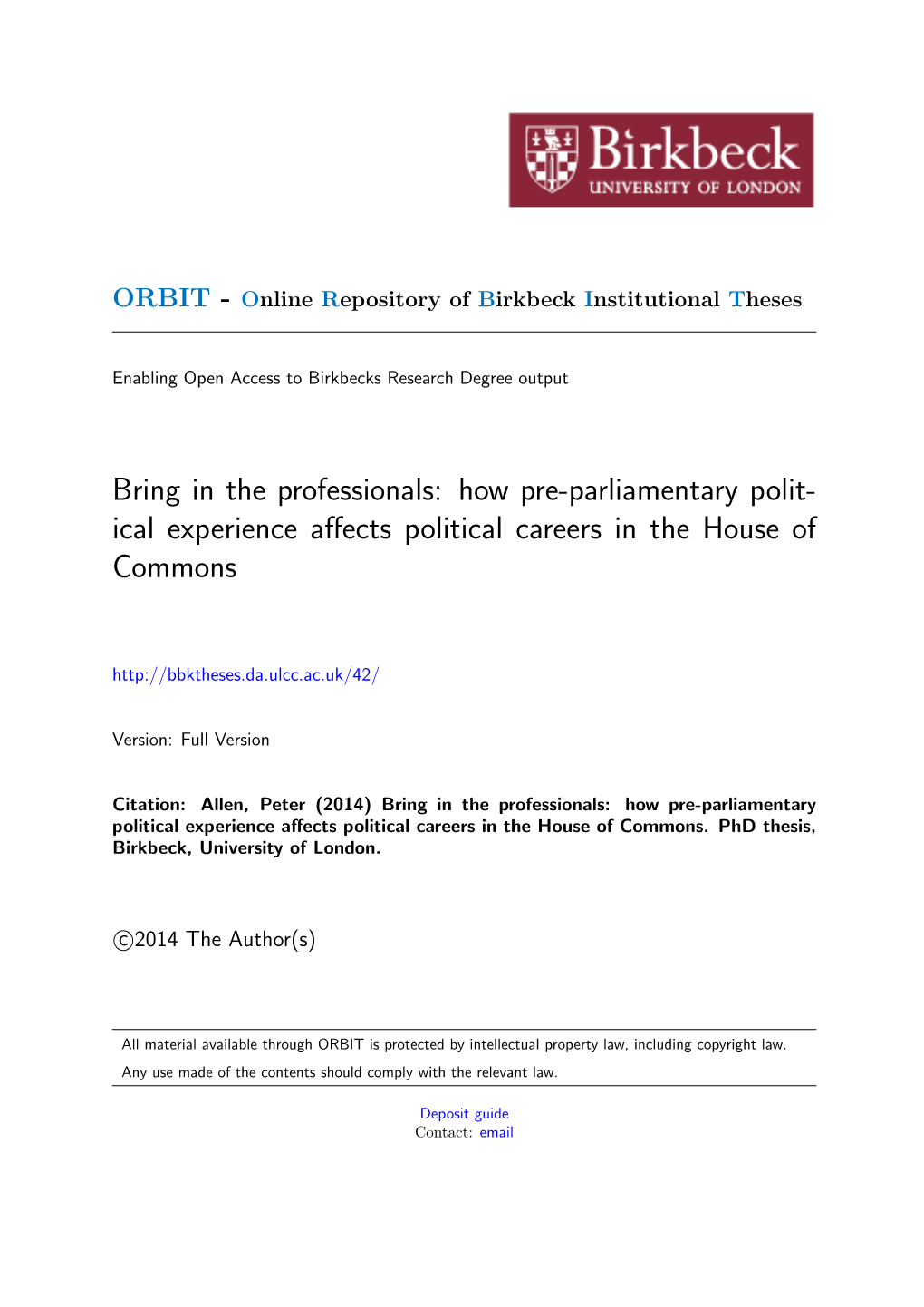 Ical Experience Affects Political Careers in the House of Commons