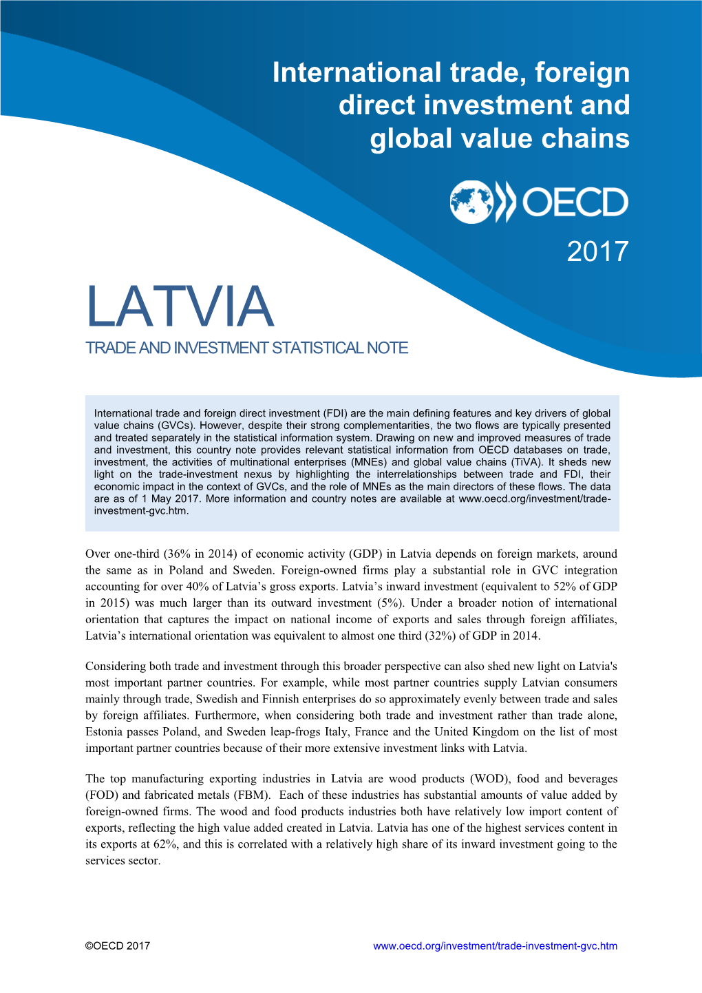 Latvia Trade and Investment Statistical Note