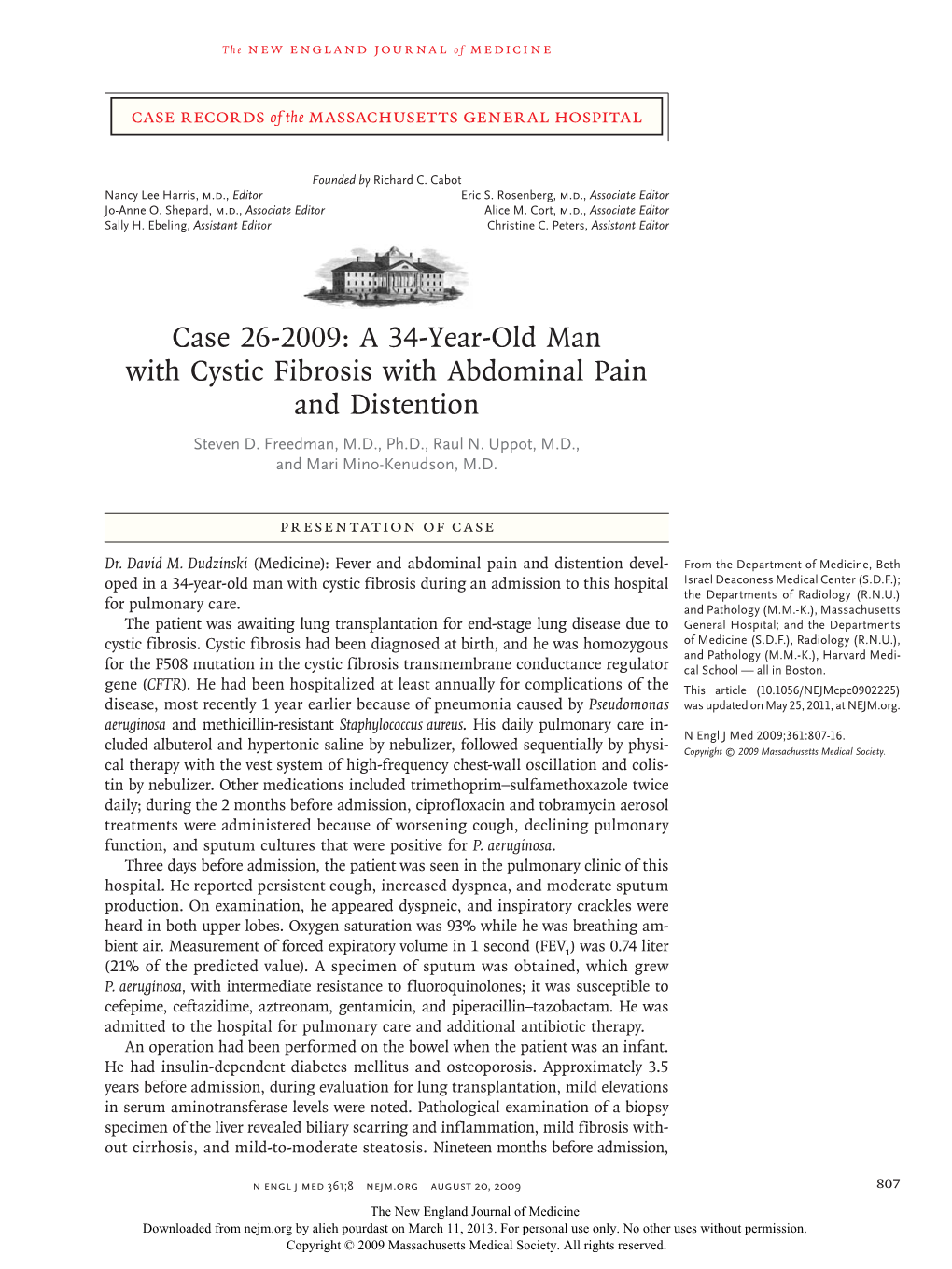 Case 26-2009: a 34-Year-Old Man with Cystic Fibrosis with Abdominal Pain and Distention Steven D