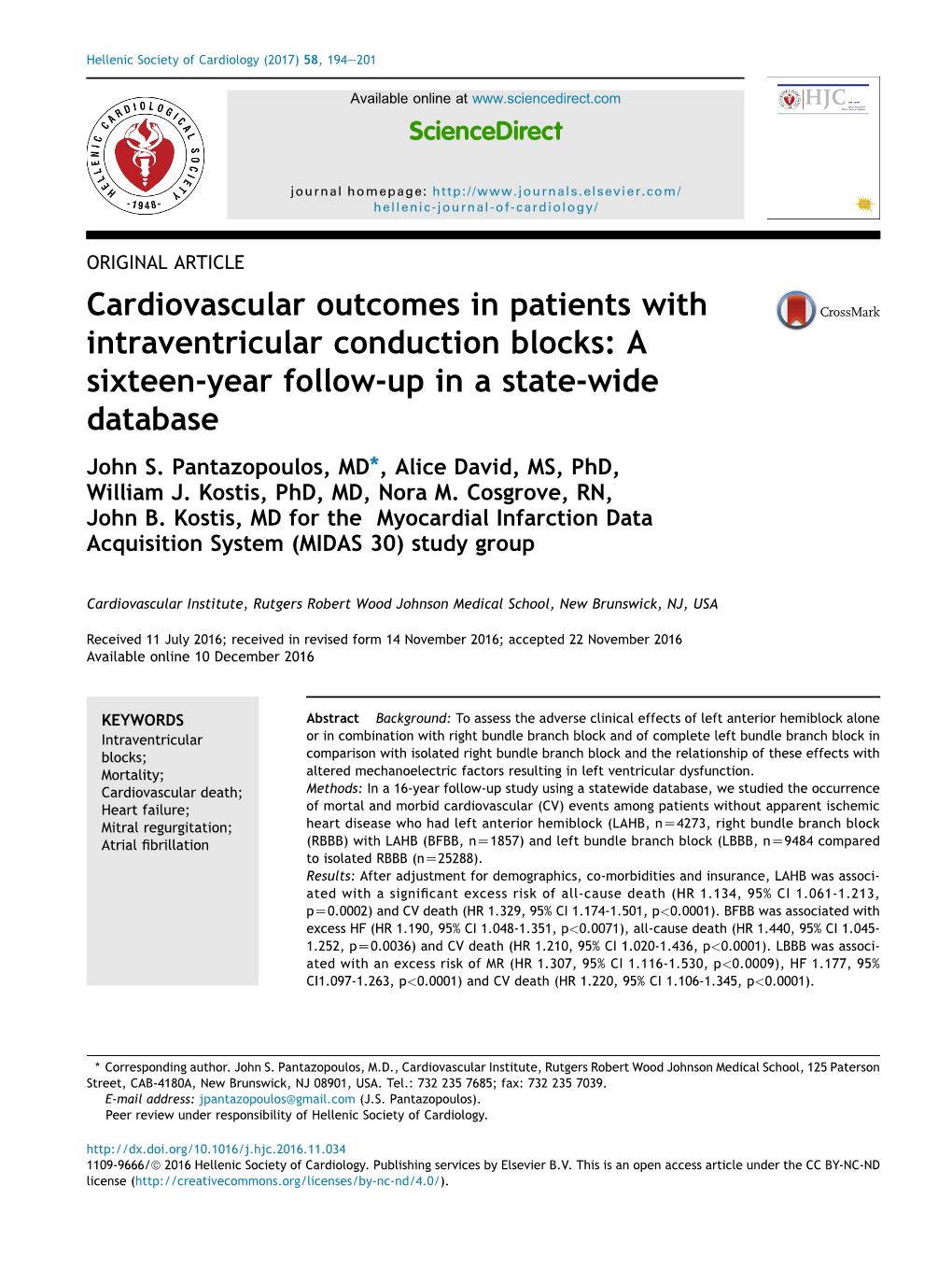 Cardiovascular Outcomes in Patients with Intraventricular Conduction Blocks: a Sixteen-Year Follow-Up in a State-Wide Database John S