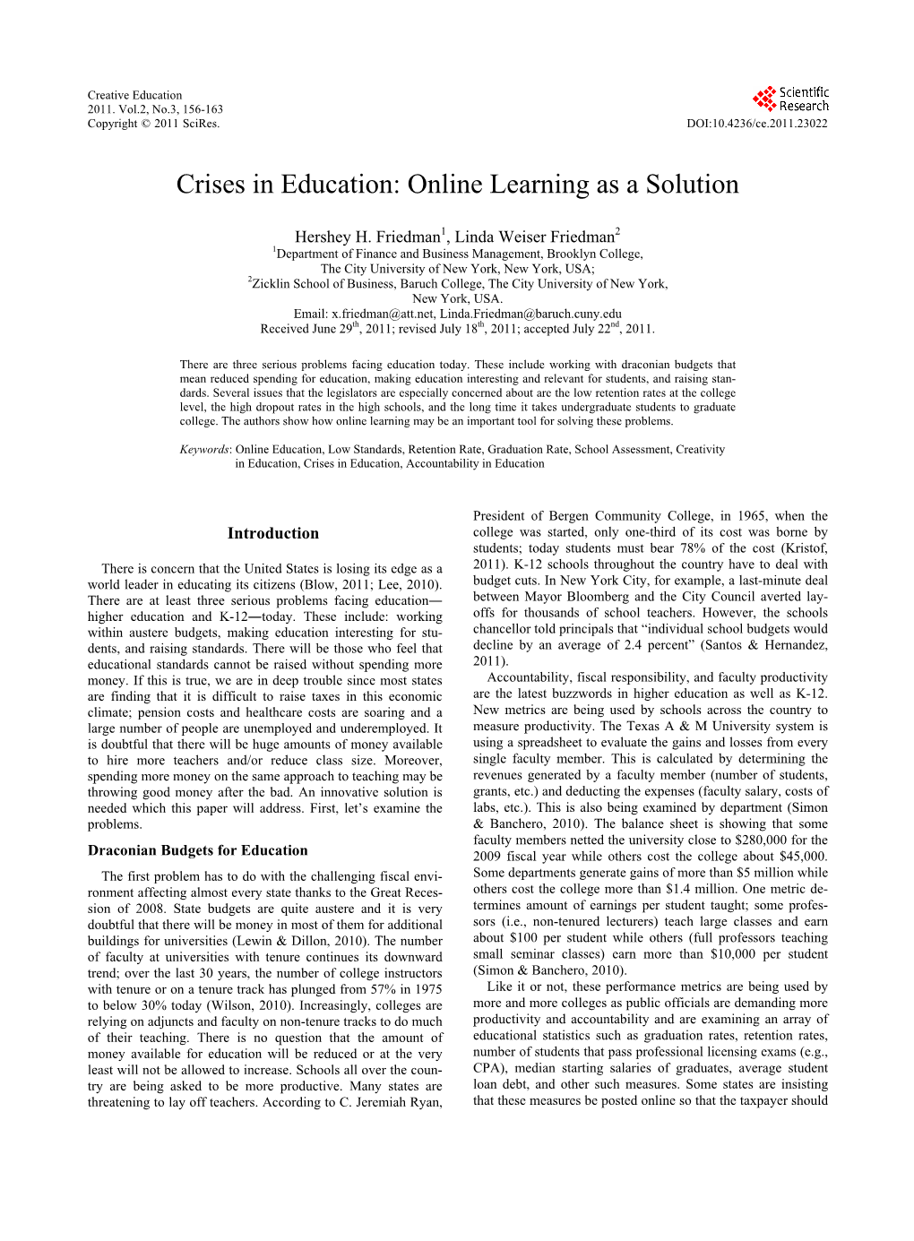 Crises in Education: Online Learning As a Solution