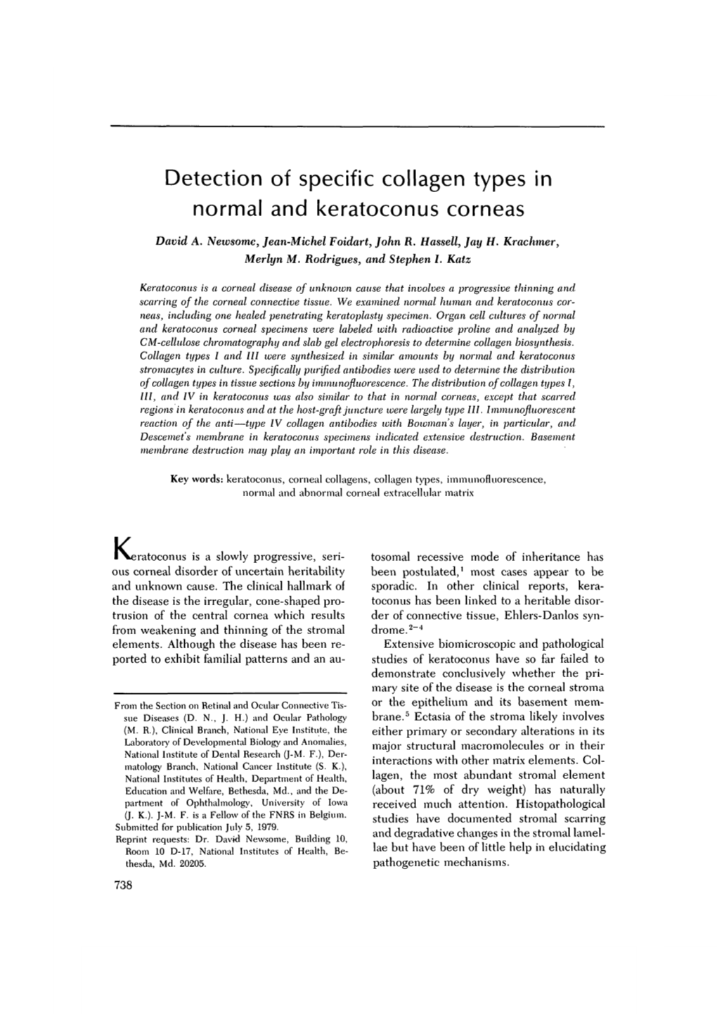 Detection of Specific Collagen Types in Normal and Keratoconus Corneas