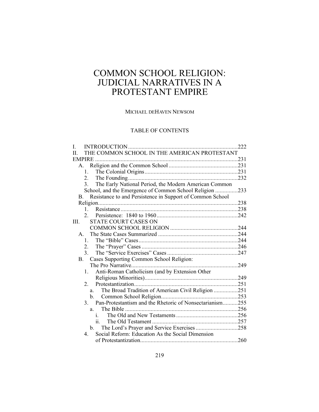 Common School Religion: Judicial Narratives in a Protestant Empire