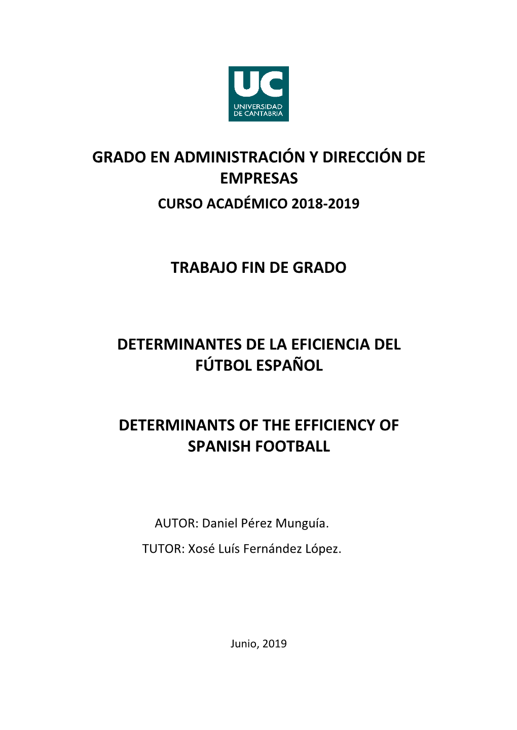 Grado En Administración Y Dirección De Empresas Curso Académico 2018-2019