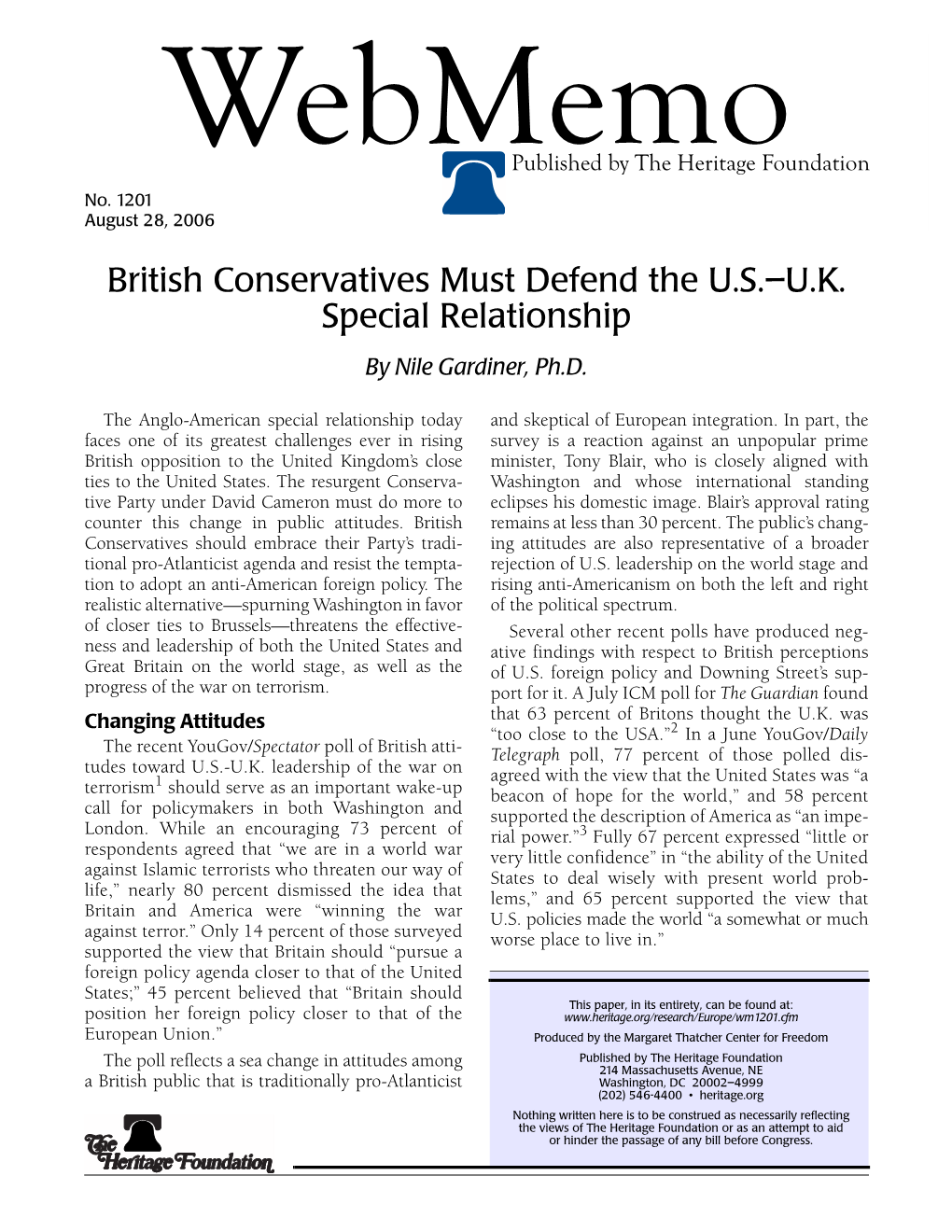 British Conservatives Must Defend the U.S.–U.K. Special Relationship by Nile Gardiner, Ph.D