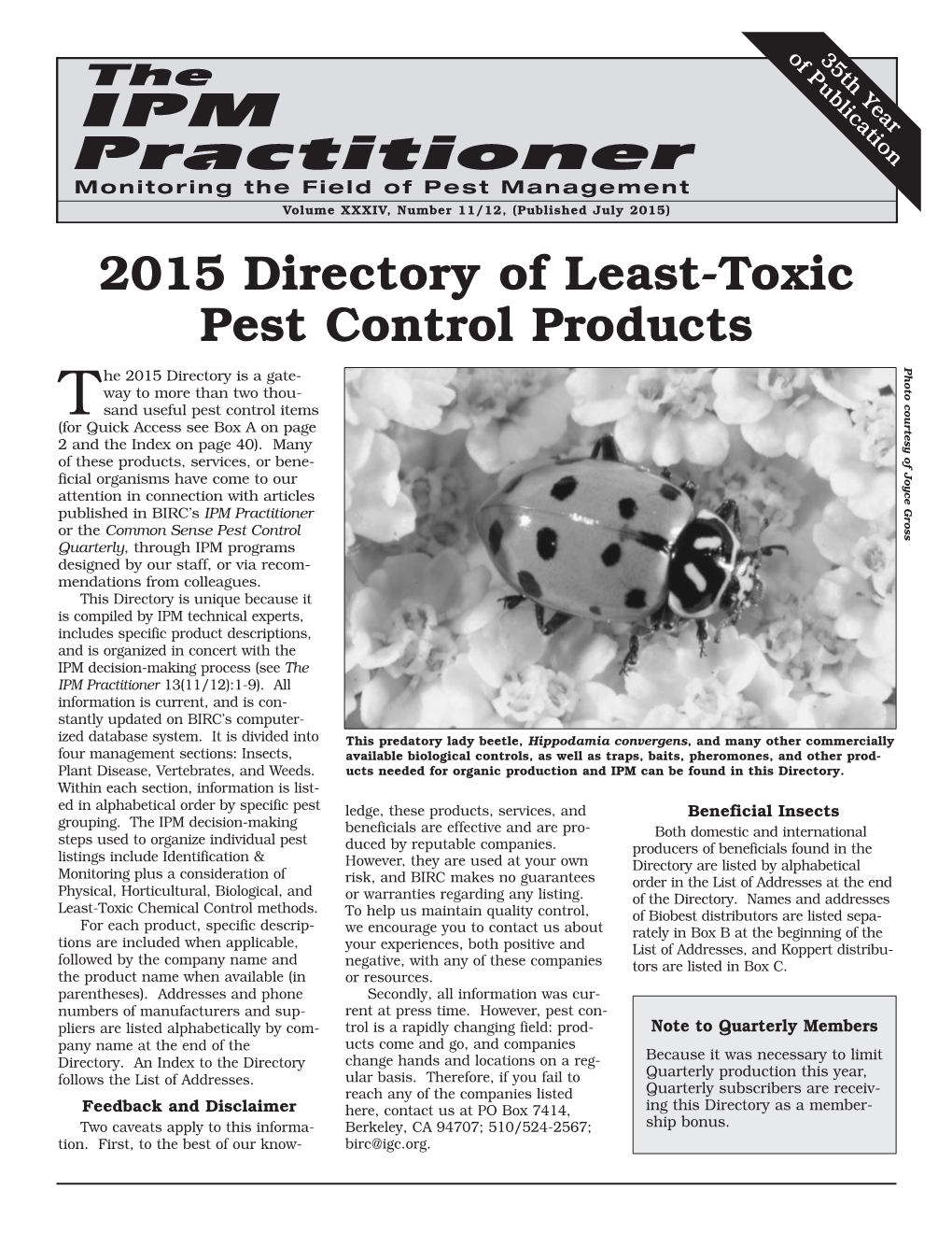 2015 Directory of Least-Toxic Pest Control Products
