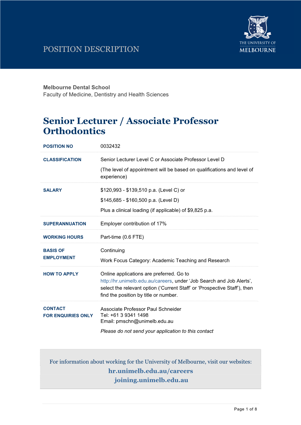 Senior Lecturer / Associate Professor Orthodontics