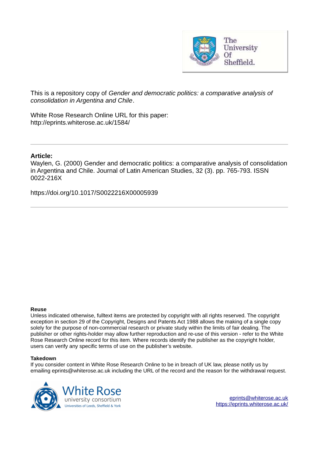 Gender and Democratic Politics: a Comparative Analysis of Consolidation in Argentina and Chile