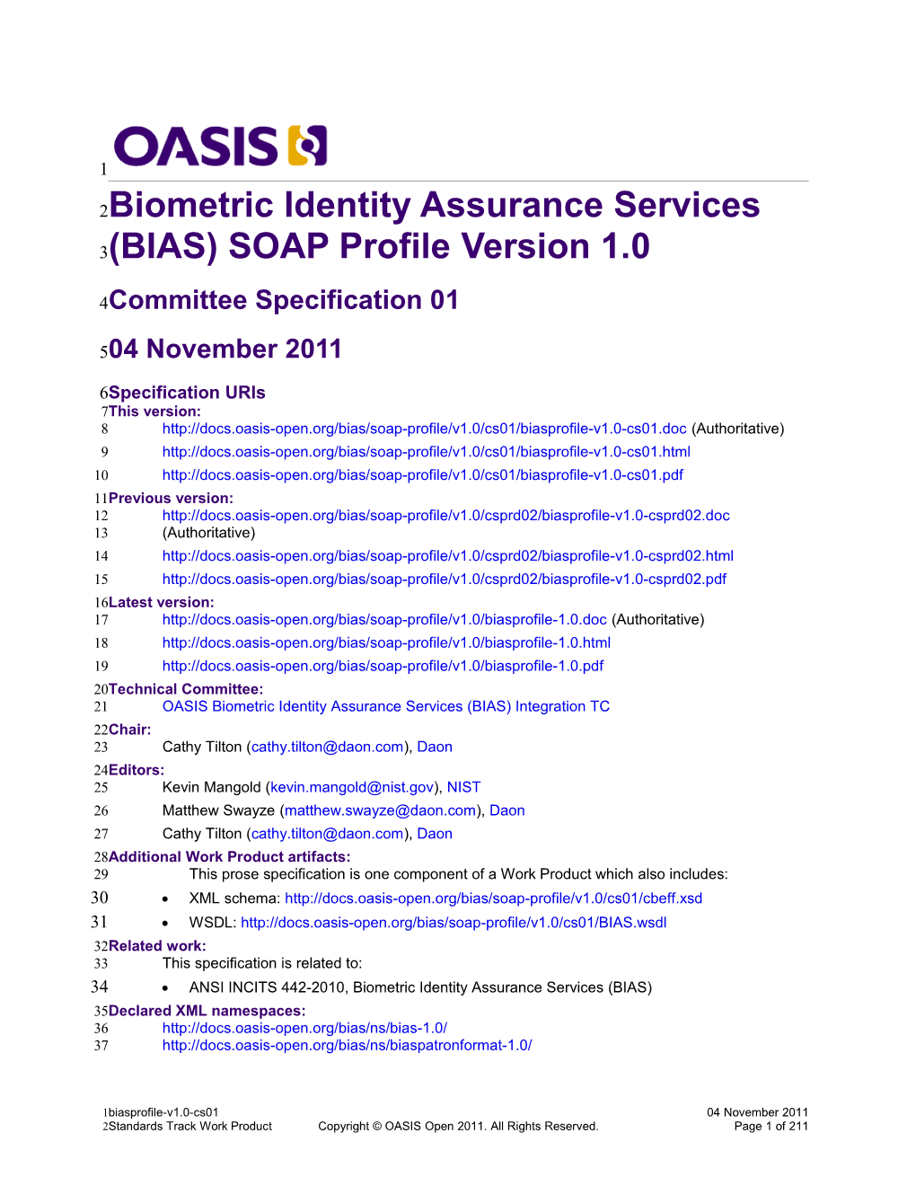 Biometric Identity Assurance Services (BIAS) SOAP Profile Version 1.0 s1