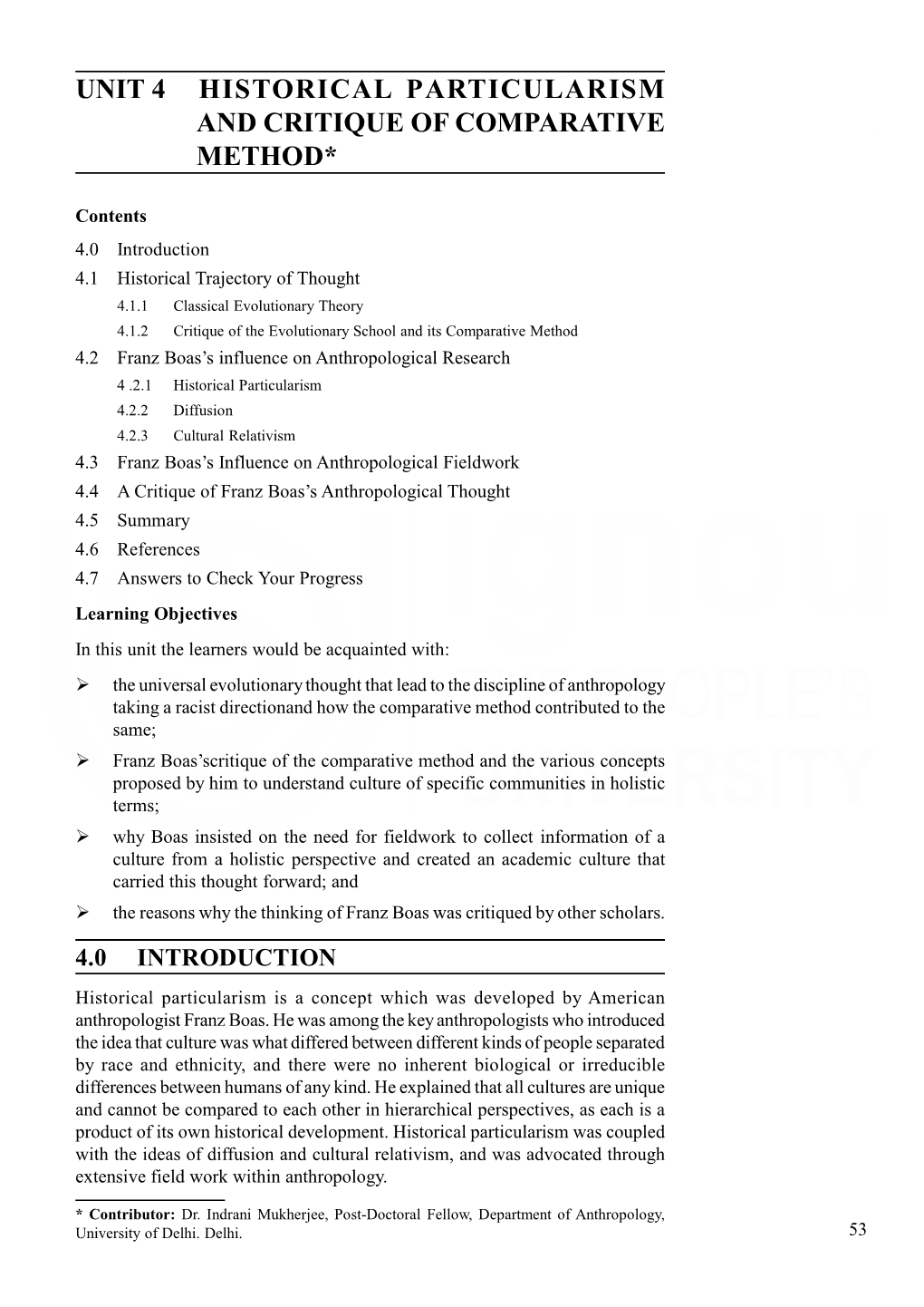 UNIT 4 HISTORICAL PARTICULARISM Critique of Comparative and CRITIQUE of COMPARATIVE Method METHOD*