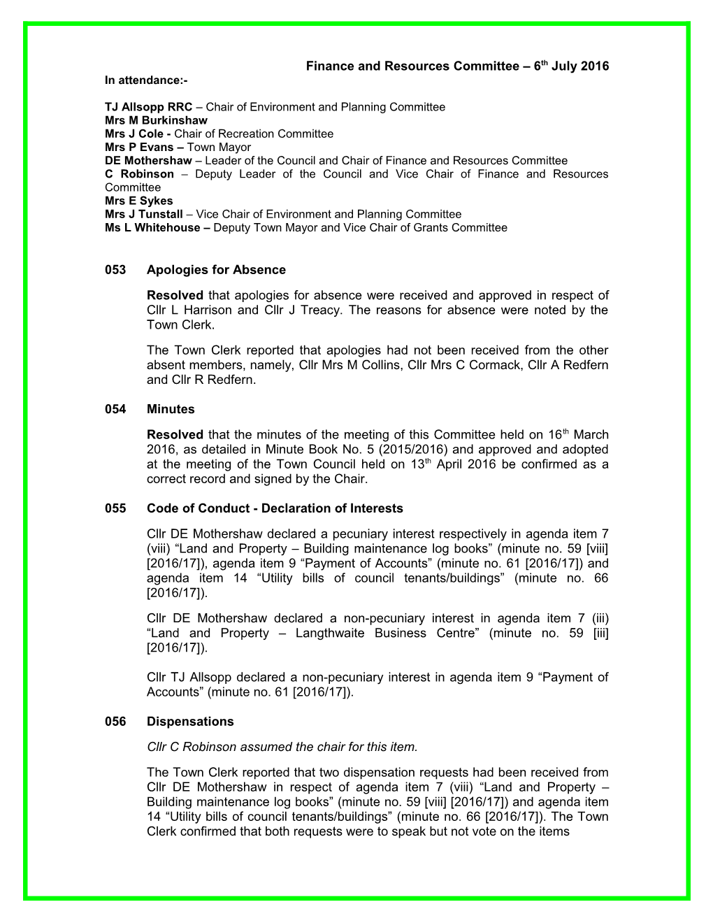 South Kirkby and Moorthorpe Town Council Minutes -2015/2016