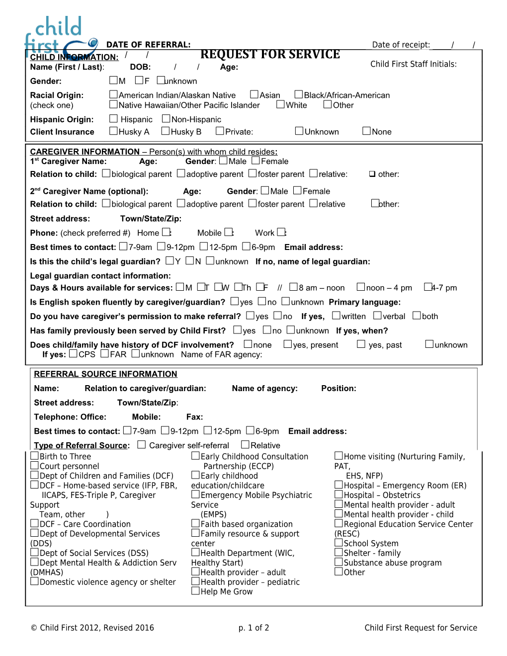 Child FIRST REFERRAL FORM