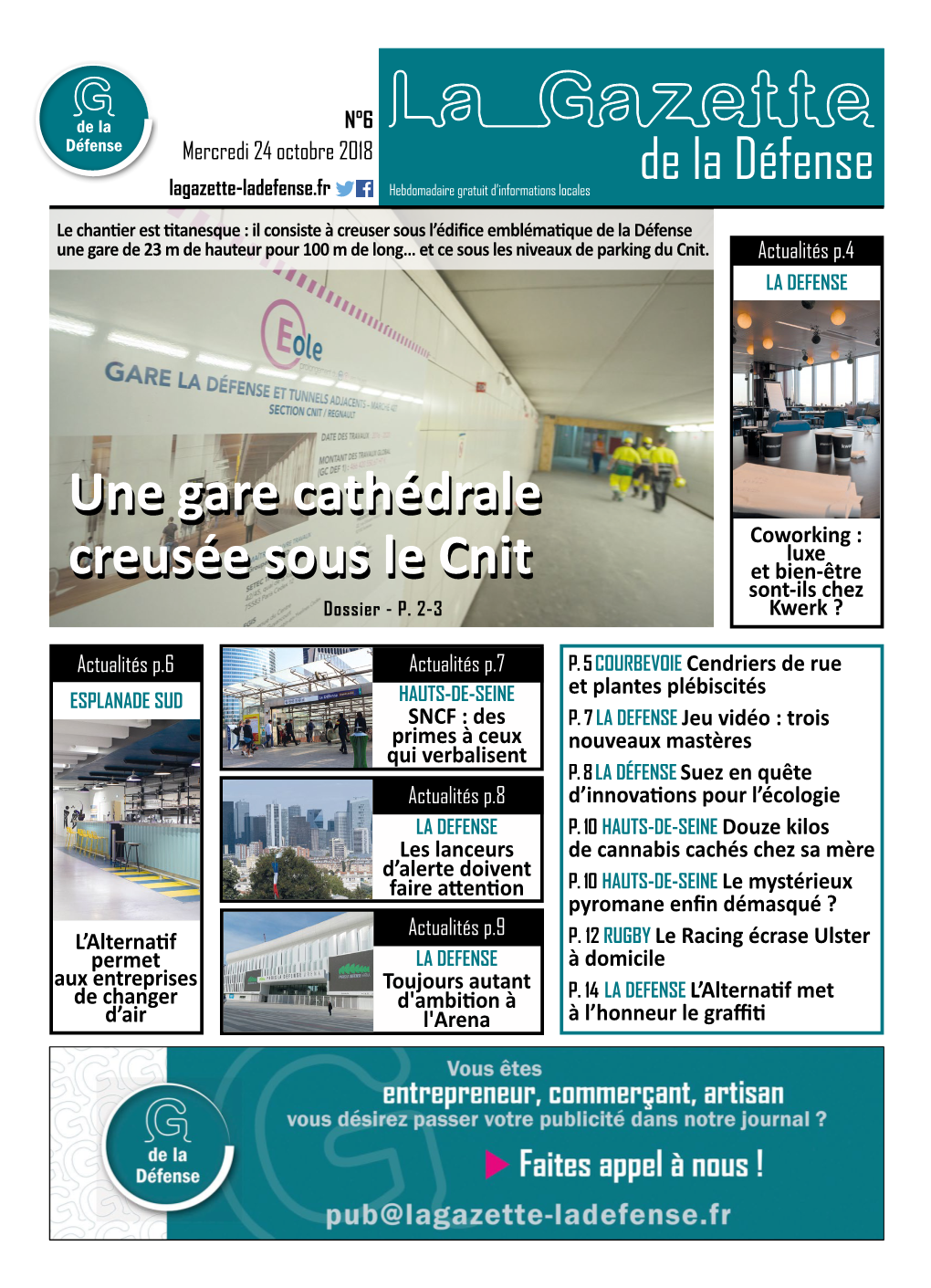 N°6 La Gazette Défense Mercredi 24 Octobre 2018 De La Défense Lagazette-Ladefense.Fr Hebdomadaire Gratuit D’Informations Locales