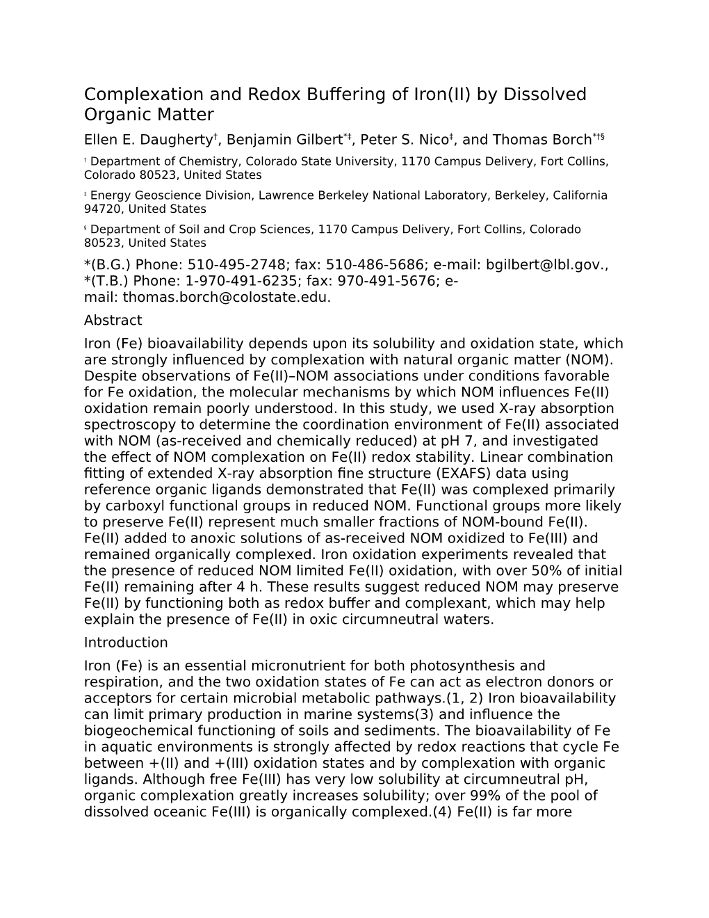 Complexation and Redox Buffering of Iron(II) by Dissolved Organic Matter Ellen E