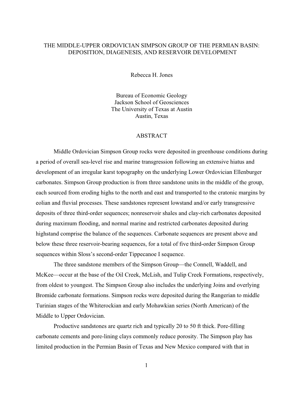 The Middle-Upper Ordovician Simpson Group of the Permian Basin: Deposition, Diagenesis, and Reservoir Development