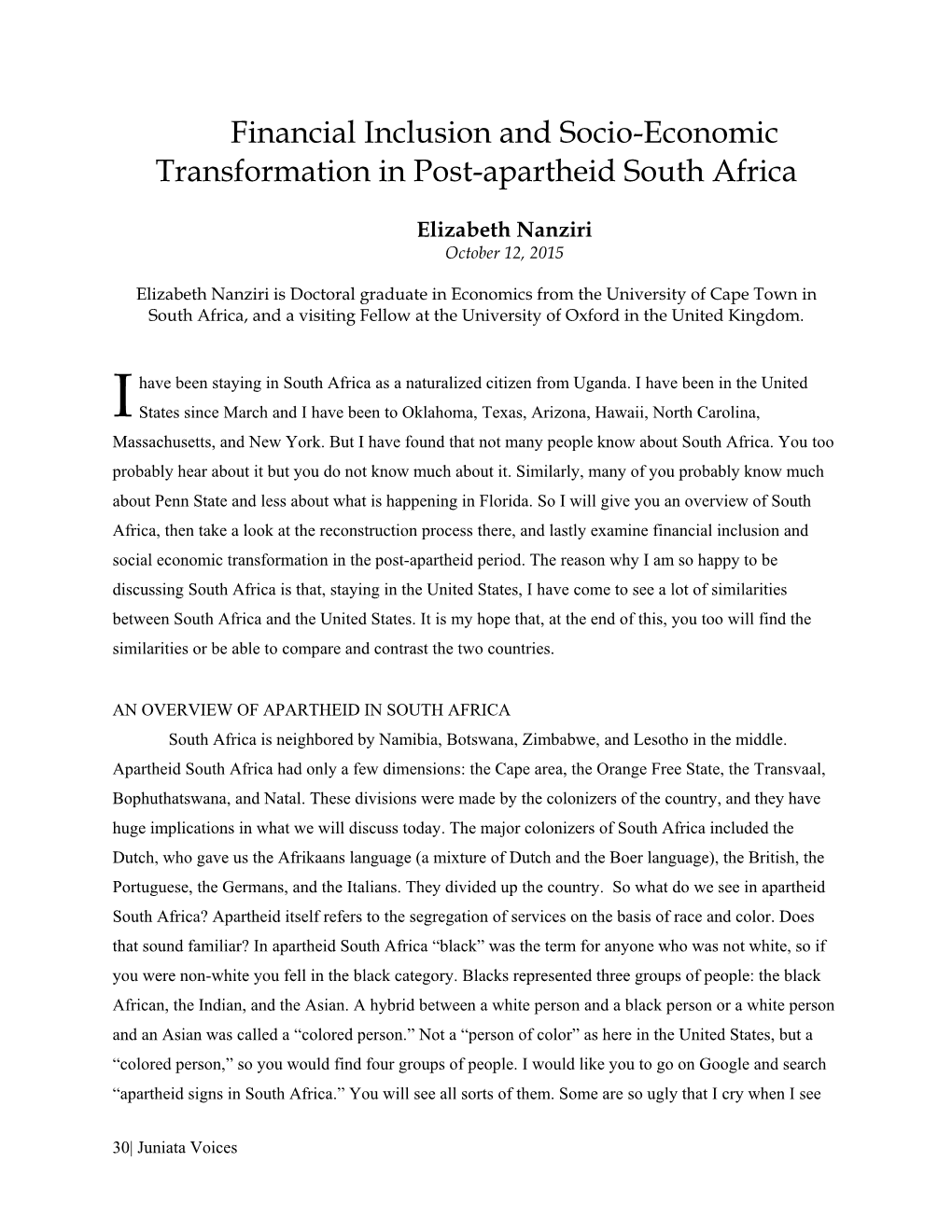 Financial Inclusion and Socio-Economic Transformation in Post-Apartheid South Africa