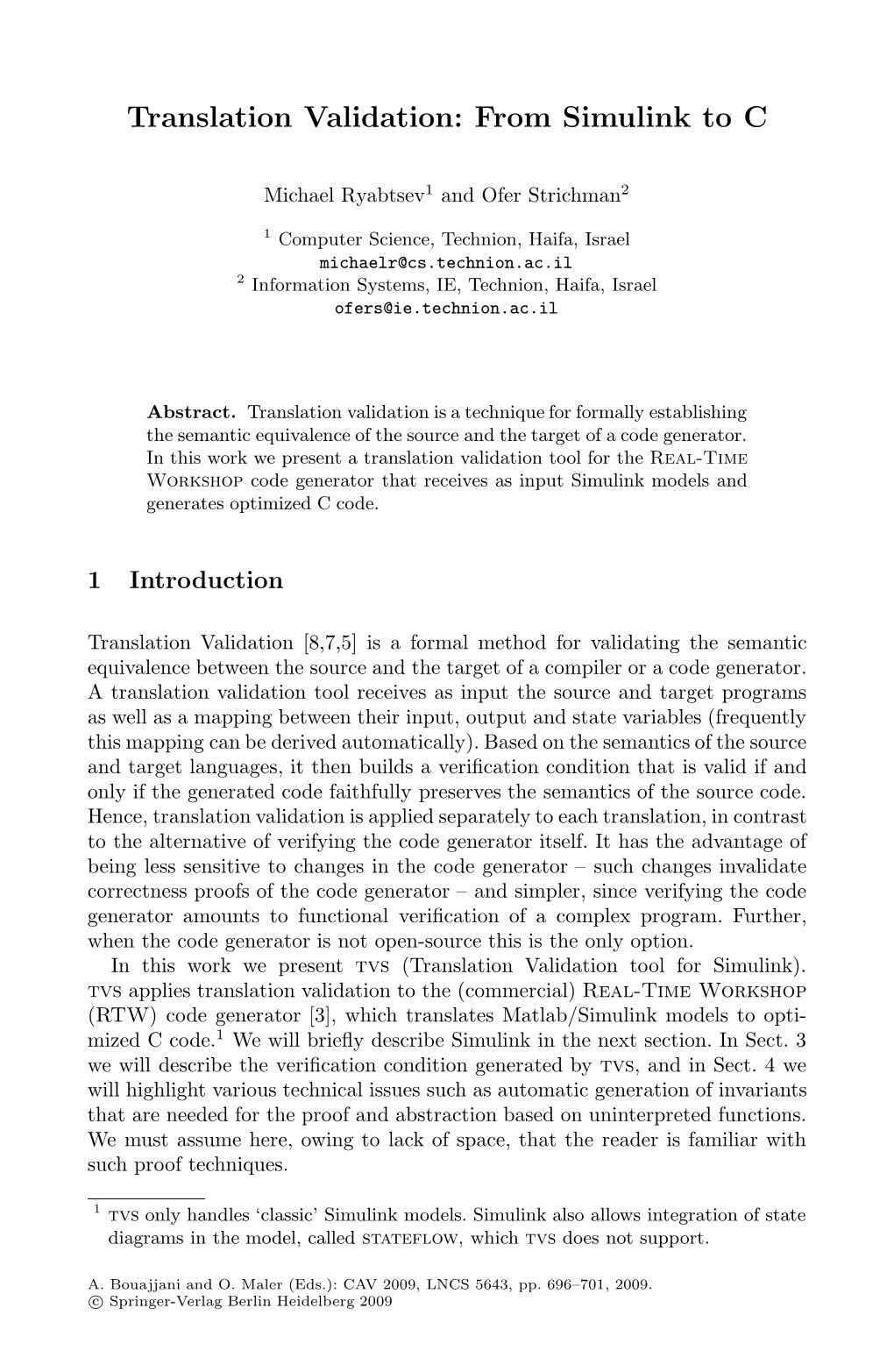 Translation Validation: from Simulink to C