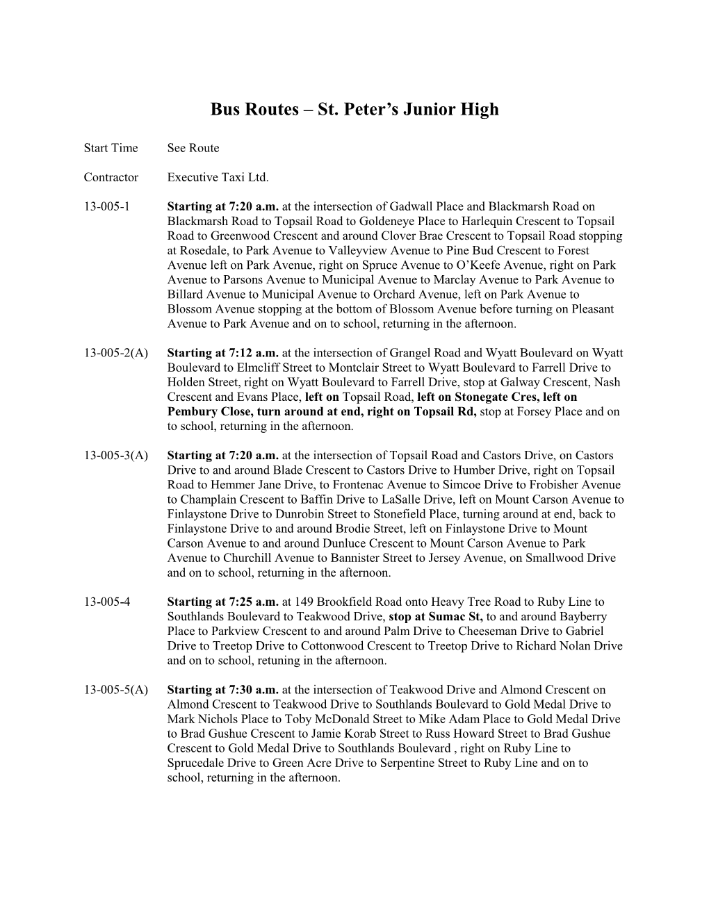 Bus Routes – St. Peter's Junior High