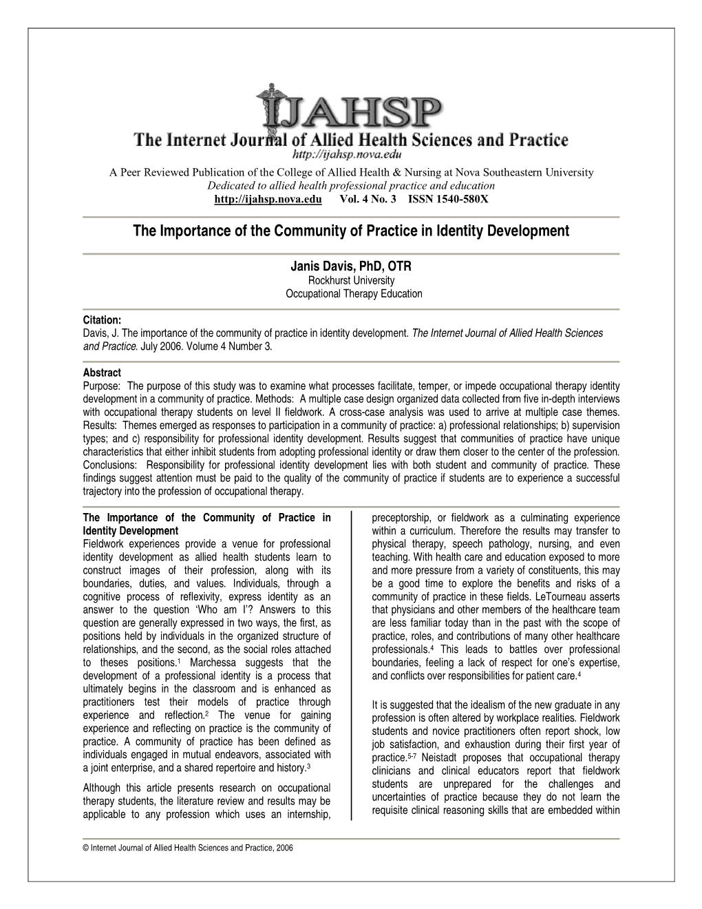 The Importance of the Community of Practice in Identity Development